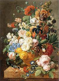 Jan Frans Eliaerts (1761-1848): Bouquet di fiori in un vaso scolpito